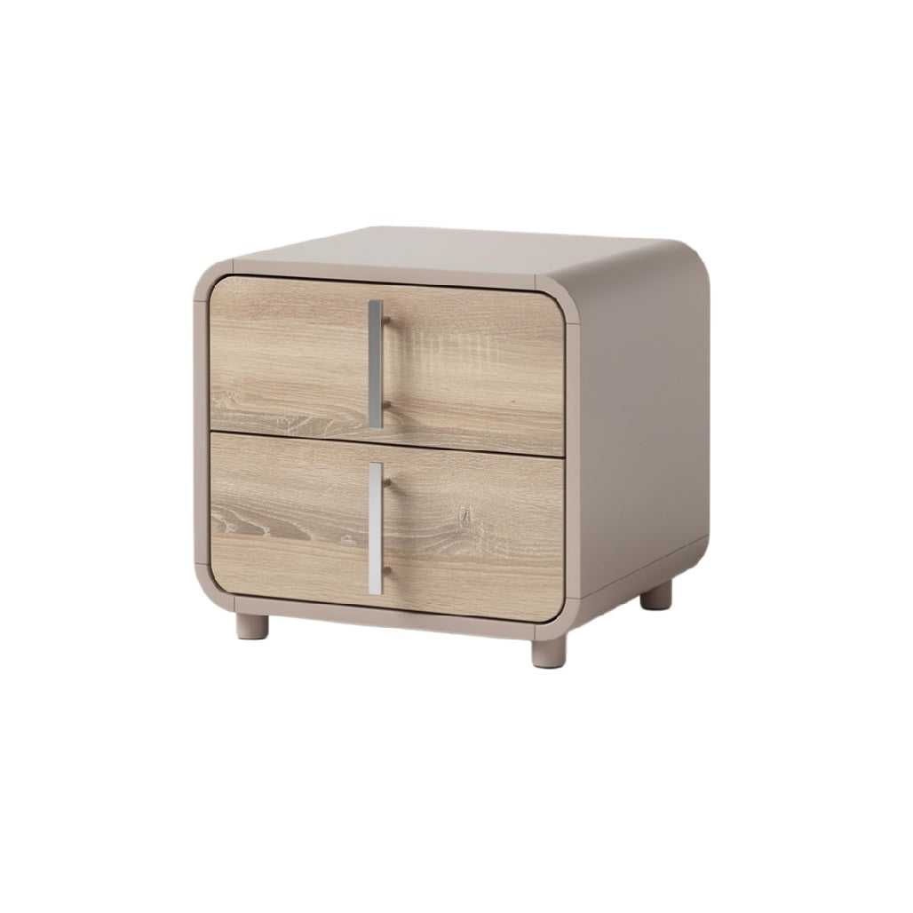 Modern Minimalist Nightstand with Two Drawers and Wood Finish